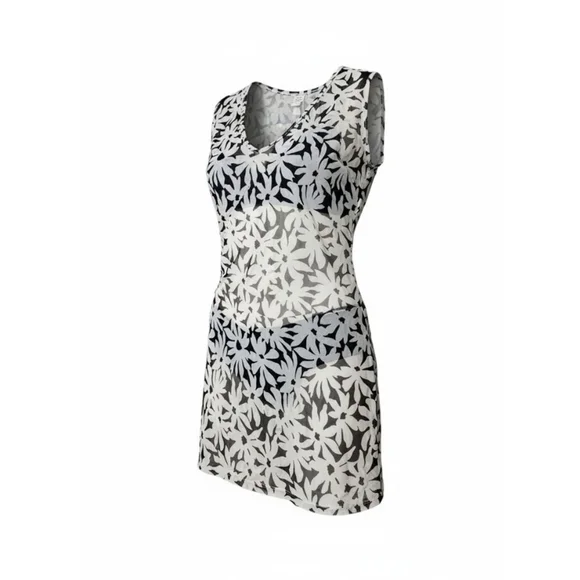 Liz Claiborne White Black Floral V-Neck Swim Coverup Size M - Picture 3 of 8